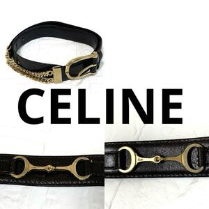 CELINE セリーヌ レザーベルト　ゴールドチェーン　ホースビット