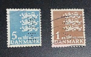 【追跡あり配送】 切手 stamp デンマーク 紋章のライオン 1クローネと5クローネ 1946年頃 ＊使用済