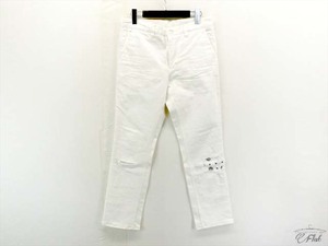 美品 Rn/02　ルームナンバーゼロツー カズノリオカダ RN153-3-001 チノパン ダメージ加工 パッチワーク white M