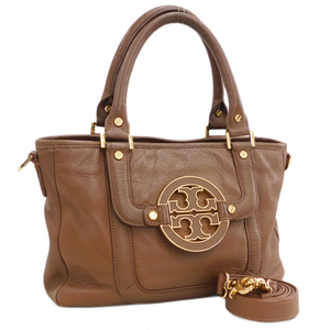 1円 ■ 美品 トリーバーチ 2wayバッグ ブラウン系 レザー お洒落 普段使い TORY BURCH ■E.Biu.zE-08