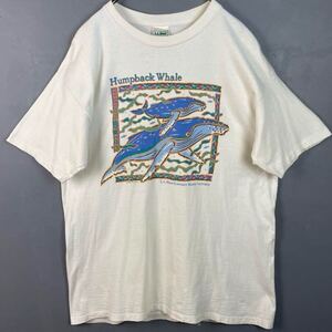 USA製 90s Vintage L.L.Bean Humpback Whale エルエルビーン ヴィンテージ ザトウクジラ グラフィックT 半袖 Tシャツ ホワイト メンズ