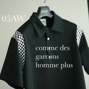 05aw SPORT COMME des GARCONS HOMME PLUS チェック 切り替え ポリ ポロシャツ L スポーツ コムデギャルソン オムプリュス 半袖