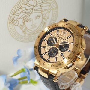 ヴェルサーチ VERSACE クロノグラフ デイト メデューサ メンズ 腕時計 箱 F179 ゴールド 中古