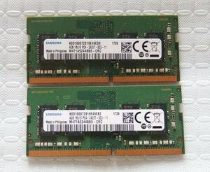 ノートPC用メモリ SAMSUNG 4GB 1Rx16 PC4-2400T-SC0-11 M471A5244BB0-CRC 4GBX2 計：8GB 中古 17