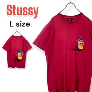 90s stussy オールドステューシー 紺タグ Lサイズ USA製 8ボール 半袖Tシャツ STUSSY ヴィンテージ古着 赤 レッド シングルステッチ