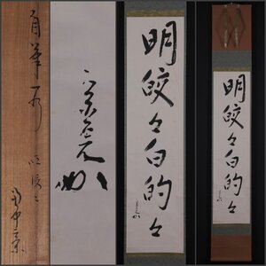 【模写】吉】11208 堀内宗完 書「明皎々白的々」 共箱 表千家流 堀内家12代 長生庵 兼中斎 茶掛け 茶道具 禅語 掛軸 掛け軸 骨董品