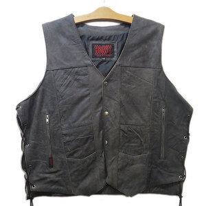 半額以下！ HEAVY レザーベスト 牛革 本革 グレー 48インチ アンティーク加工 メンズ サイドレース 【mb-1-VEST-B】