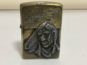 4＞ zippo 1992年製 ネイティブアメリカン インディアン【立体メタル貼り】ブラス製