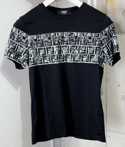 定価9万円↑良品 フェンディ FENDI ズッカ 迷彩 カモフラ 半袖 カットソー メンズ Tシャツ XS ブラック 1419