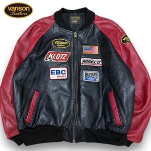 美品/L相当●VANSON バンソン TJP USA製 レザージャケット スタジャン チームジャケット ライダース バイカー レザー 本革 ブラック 黒 赤