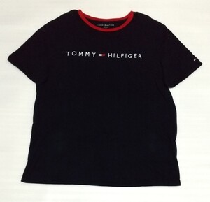 ☆TOMMY HILFIGER 半袖Tシャツ Lサイズ ファッション ウェア刺繍ロゴ文字ティー世界有数デザイナーズ ブランド紺色TEE トミー ヒルフィガー