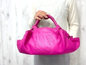 極美品 LOEWE ロエベ アナグラム ナッパアイレ ハンドバッグ バッグ ナッパレザー ピンク 79264