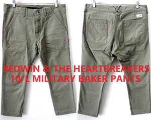 BEDWIN & THE HEARTBREAKERS:ベドウィン/10/L MILITARY BAKER PANTS/ミリタリー ベイカーパンツ/オリーブグリーン/size3