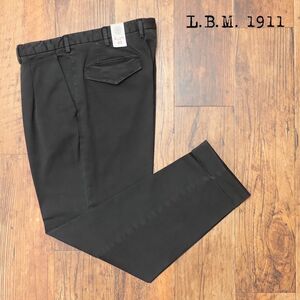 1円/秋冬/L.B.M.1911/48サイズ/訳 チノパンツ ストレッチ快適 製品染め加工 ツータック イタリア製 脚長 新品/黒/ブラック/jd507/