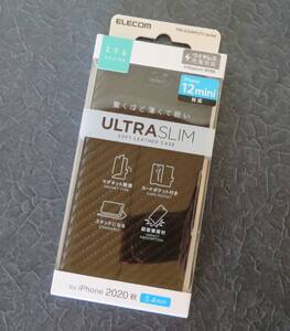 送料無料★新品未開封品★ELECOM(エレコム)iPhone 12 mini UltraSlim手帳型ソフトレザーケース カーボン調(ブラック)