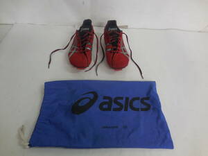 湘/asics/陸上スパイク/ジャパンサンダー/TTP009/サイズ:27cm/レッド/シューズ/靴/アシックス/スポーツ用品/収納袋有/使用感★祭9.13-033★