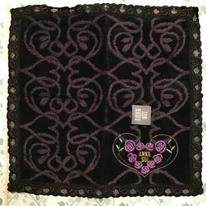 ☆アナスイ ANNA SUI タオルハンカチ 縁レース 大き目 新品 1点のみ！ ブラック2