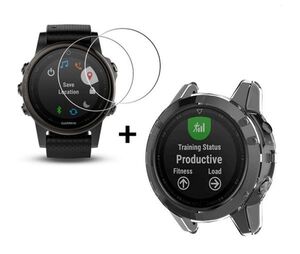 GARMIN (ガーミン）Garmin fenix 6X/6X Pro/6X Sapphire 保護ケース + 液晶ガラスフィルム 【2枚 】 カバー 互換品 ソフト（ブラック）E310