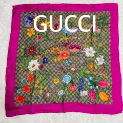 近年モデル GUCCI 20春夏 GGフローラ フラワー シルクスカーフ ピンク