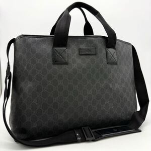 1円【美品】GUCCI グッチ GGスプリーム 2way トートバッグ ビジネスバッグ ハンドバッグ ショルダー 大容量 A4◎ ブラック メンズ 162785