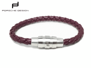 ポルシェ デザイン Grooves WINDSOR Bracelet PDロゴ入りウインザーボルドー系イントレチャート編み込みレザーブレスレット