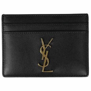 イヴ・サンローラン YVES SAINT LAURENT ロゴ カードケース パスケース カード入れ カードケース レザー ブラック レディース 【中古】