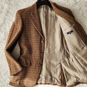 稀少 実寸L～XL位 SHIPS×Harris Tweed テーラードジャケット シップス ハリスツイード メンズ 千鳥柄 カーキ系 メンズ ブレザー 3B 38