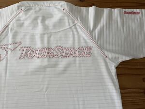 送料込み！TOUR STAGE ハーフジップ 半袖Tシャツ 白 ホワイト バックロゴ GOLF ゴルフウェア ツアーステージ トップス ブリヂストン