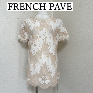 FRENCH PAVE レーストップス 半袖 ピンク ハイネック