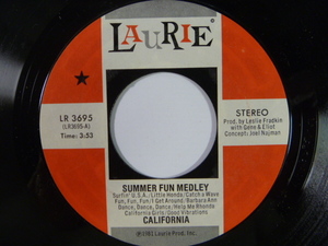 【US45】CALIFORNIA / Summer Fun Medley (Laurie)1981年■ビーチ・ボーイズ・メドレー10曲 ・Surfin USA/Little Honda/Catch A Wave/ 他