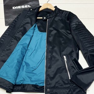 未使用級/XLサイズ●DIESEL ディーゼル ジャケット ライダース 黒 袖ロゴ ロゴ刻印 キルティング ブラック バイカー ブルゾン アウター