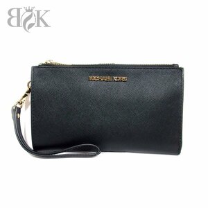 マイケルコース 長財布 パスケース ダブル札入れ ダブル小銭入れ ストラップ付 多収納 ブラック MICHAEL KORS ◆