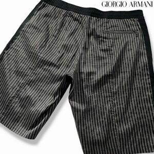 美品/3Lサイズ●最高級 ジョルジオ アルマーニ リネン シルク サマー ハーフパンツ 半ズボン GIORGIO ARMANI ファスナーGAロゴ 切替 XXL 54