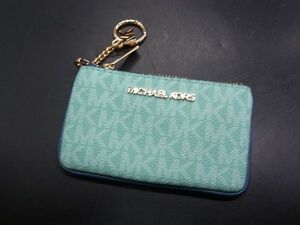 ■美品■ MICHAEL KORS マイケルコース レザー MK柄 カードケース コインケース キーケース ライトグリーン系 DH1512