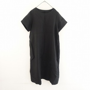 ネストローブ nest Robe *プルオーバーワンピース*黒ブラック麻リネン半袖ショートスリーブ(33-2409-450)【41J42】