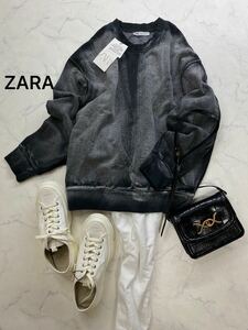 ZARA ザラ★タグ付き未使用★大人可愛★ゆったり あったか 裏起毛 ユーズド加工 スウェット プルオーバー ★ブラック/黒 Sサイズ1018