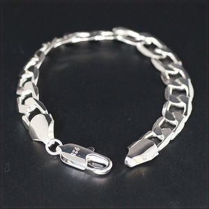 [BRACELET] 925 Sterling Silver Plated 6面カット オーバル 喜平 チェーン シルバー ブレスレット 10x200mm (17.5g)