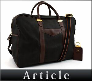 192225◆ dunhill ダンヒル ヘリンボーン 2WAYボストンバッグ トラベルバッグ 旅行鞄 PVC レザー 革 グレー ブラウン メンズ/ B