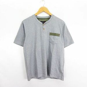 未使用品 着楽処 トップバリュ TOPVALU Tシャツ カットソー 半袖 ヘンリーネック 胸ポケット L グレー ※EKM メンズ