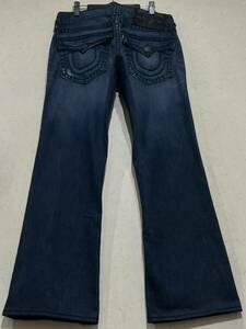 ※TRUE RELIGION トゥルーレリジョン BILLY SUPERT 極太ブラックステッチデニムパンツ 濃いめインディゴ 米国製 31 BJBD.F