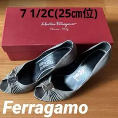 【FERRAGAMO】フェラガモ　オープントゥパンプス7 1/2C