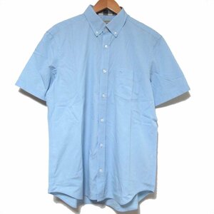 美品 BURBERRY バーバリーロンドンイングランド 胸ロゴ刺繍 半袖 BDシャツ ボタンダウン Mサイズ 水色 C0301