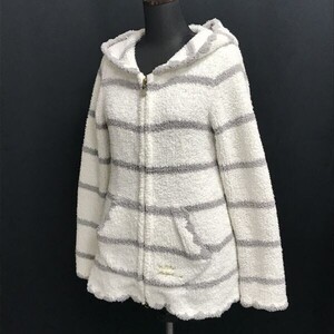 ジェラートピケ☆ボーダー柄/ルームウェア/ジップアップパーカー【レディースF/白×グレー/white×gray】Jacket/Jumper◇cBH589-b