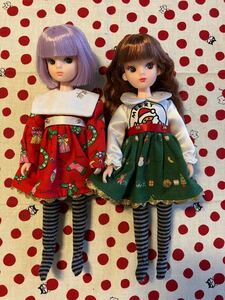 初代リカちゃんサイズ　手作り服セット　ワンピース　ペア　クリスマス　⑨