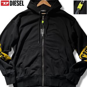 ●DIESEL ディーゼル ジップパーカー フード ジップジャケット 袖ライン背面スター星 ロゴファスナー 春 スプリング XXLサイズXL (3L相当)