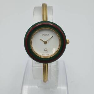 T9□【QZ/不動品】腕時計 GUCCI グッチ チェンジベゼル 11/12 クォーツ 2針 ホワイト系文字盤 バングルウォッチ 現状品