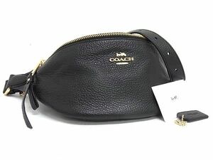 1円 ■新品同様■ COACH コーチ F48738 レザー ウエストポーチ ウエストバッグ ボディバッグ メンズ レディース ブラック系 FE4322