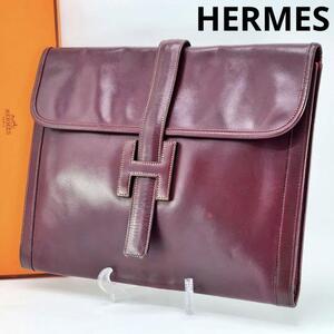 【鑑定済】エルメス HERMES クラッチバッグ ジジェGM A4 ボルドー セカンドバッグ 鞄 メンズ トワルアッシュ 大判 本革 ボックスカーフ