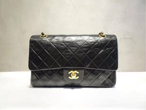 CHANEL マトラッセ25 ダブルフラップ ラムスキン ブラック ゴールド金具 チェーンショルダーバッグ シリアルシール有り Gカード付き