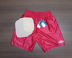 【再値下げしました】umbro☆ゴールキーパーパンツ☆取り外し式パッド付きハーフパンツ☆新品未使用☆Lサイズ☆フットサル☆アンブロ☆赤色